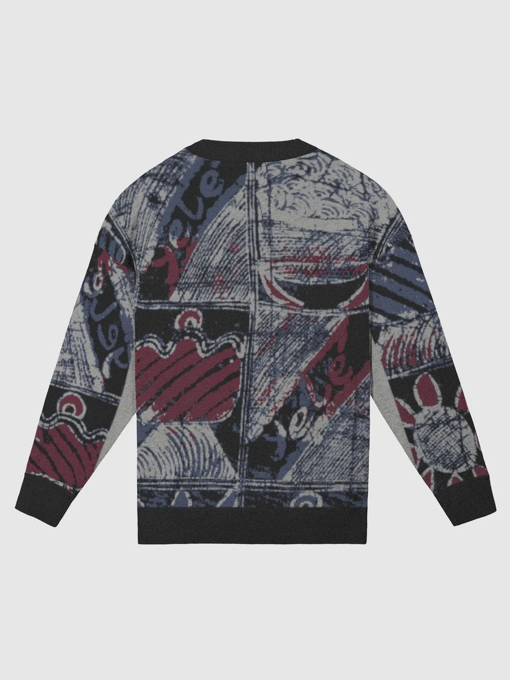 Exclusive Festivity Print Knit Sweater by Yelé - Celebratory Symbols with Elegant Black Trims