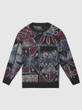 Exclusive Festivity Print Knit Sweater by Yelé - Celebratory Symbols with Elegant Black Trims
