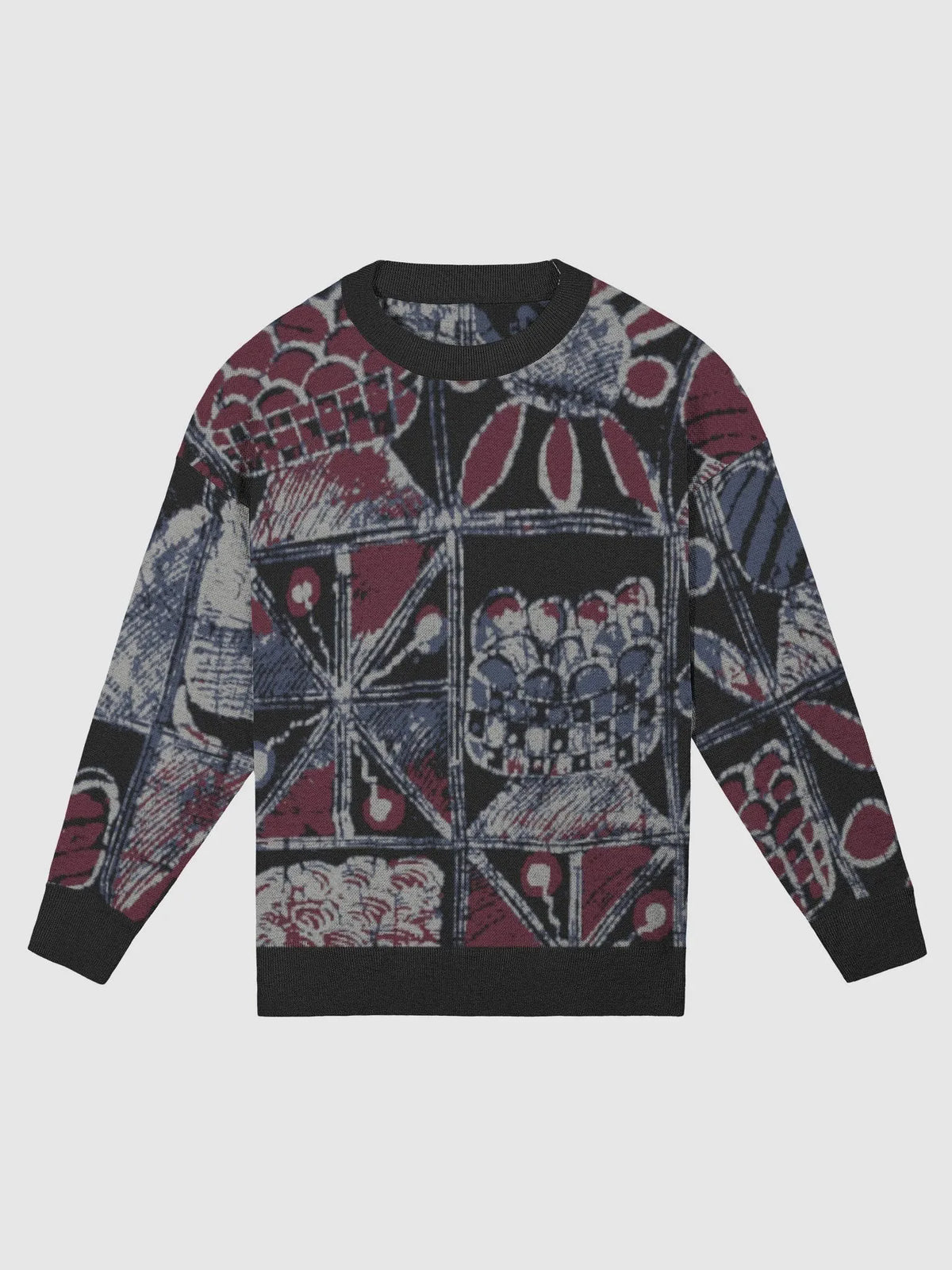 Exclusive Festivity Print Knit Sweater by Yelé - Celebratory Symbols with Elegant Black Trims