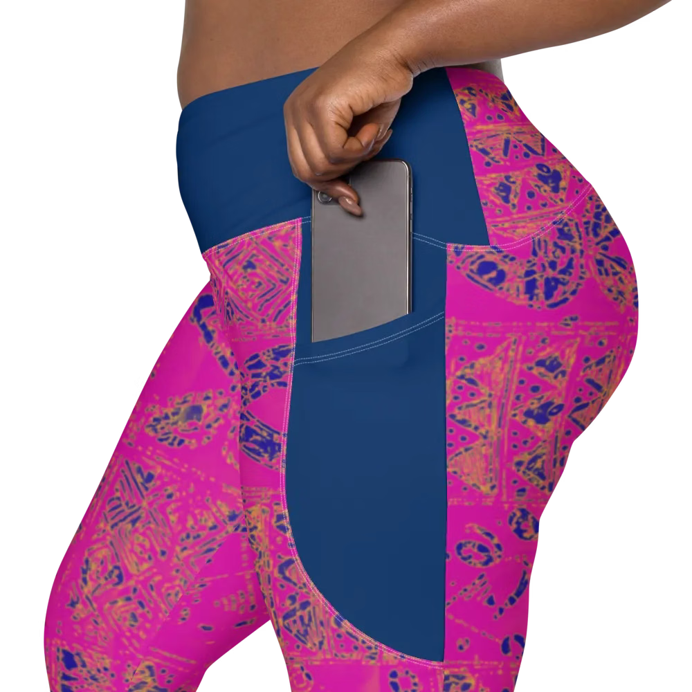 African Unity Print Symmetry Fusion Pocket Leggings | High-Waisted Crossover