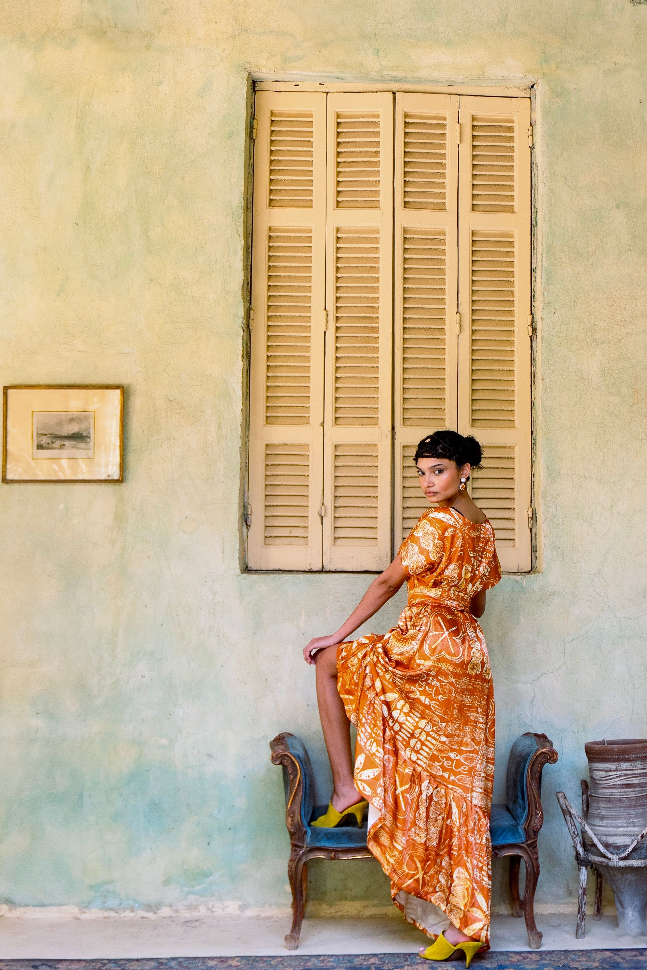 Cocktail Midi Dress – Statement African Print Asymmetrical Brocade Dress by Yelé