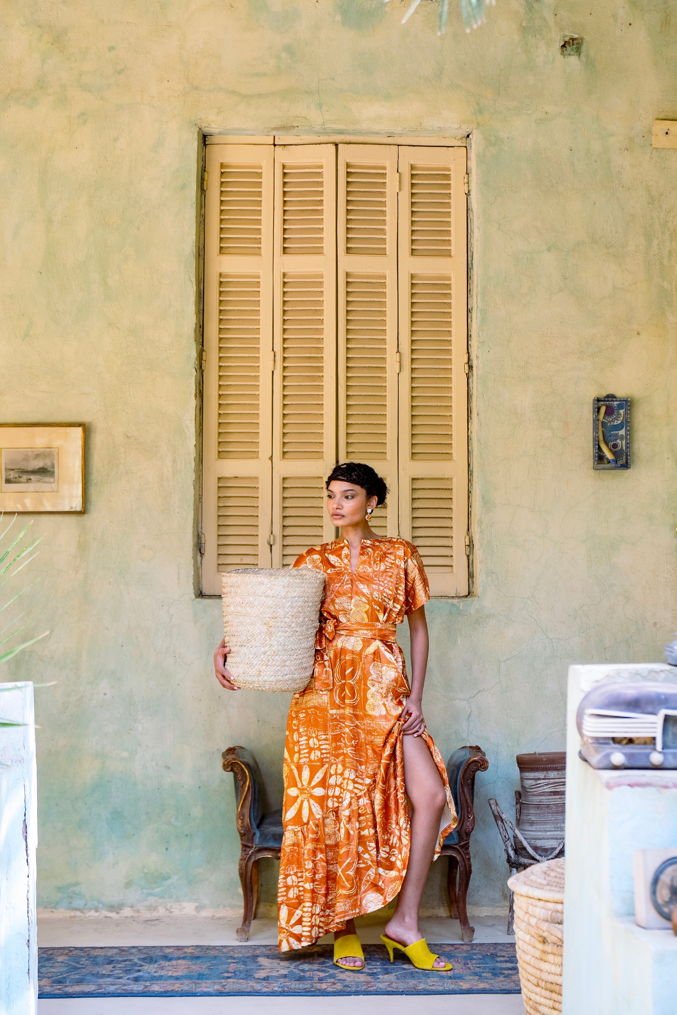 Arewa Print Asymmetrical Dress | African Print Brocade Maxi Dress with High-Low Hem