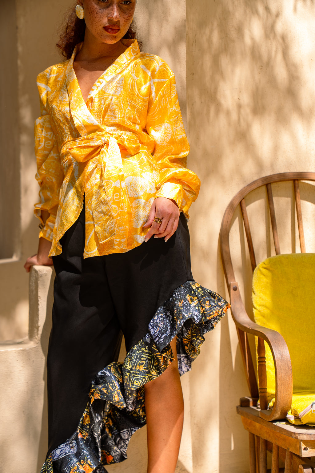 Yelé Unity Print Asymmetrical Pant | African Print Wide Leg Trousers