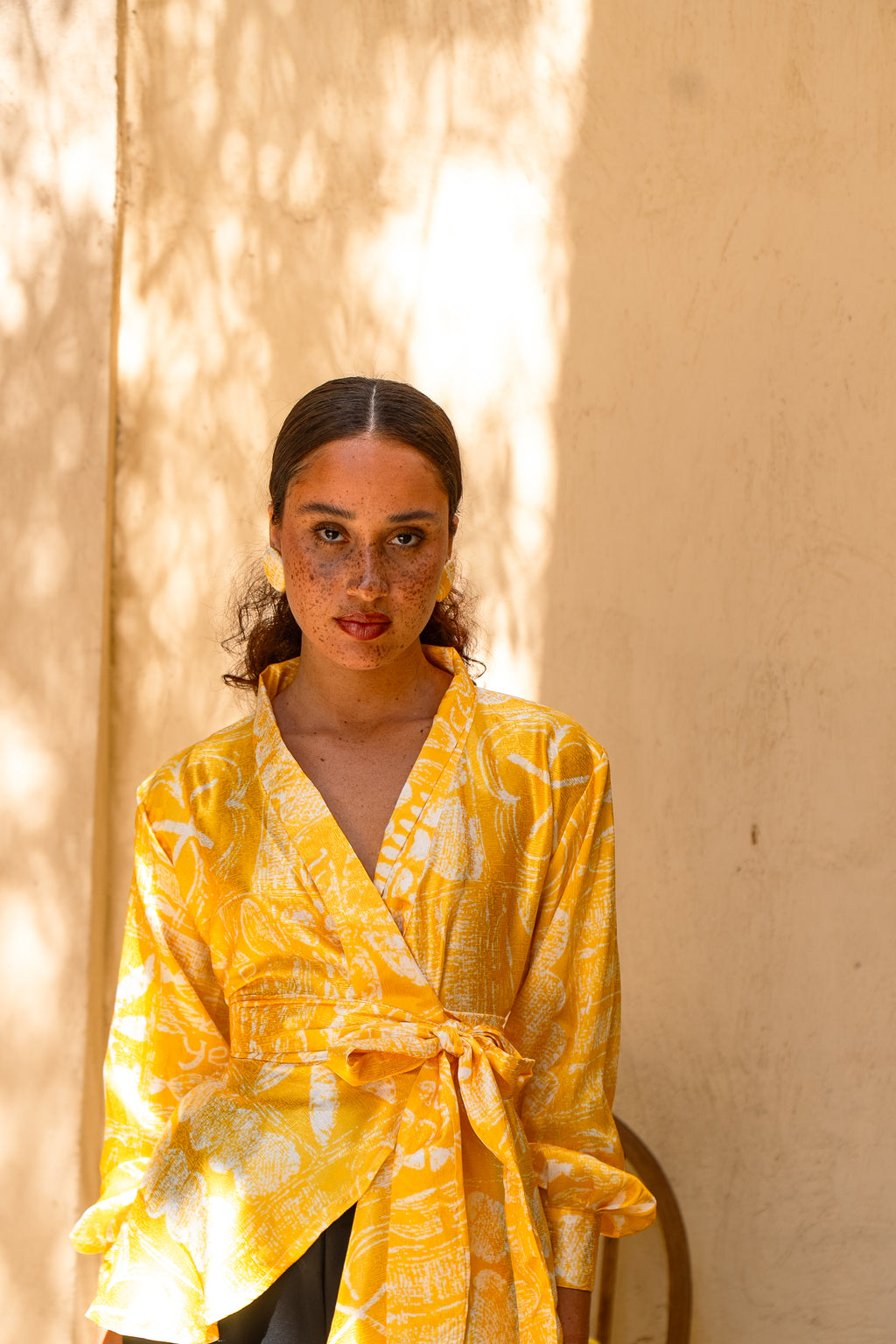 Arewa African Print Wrap Top | Cowl Neck Brocade Blouse