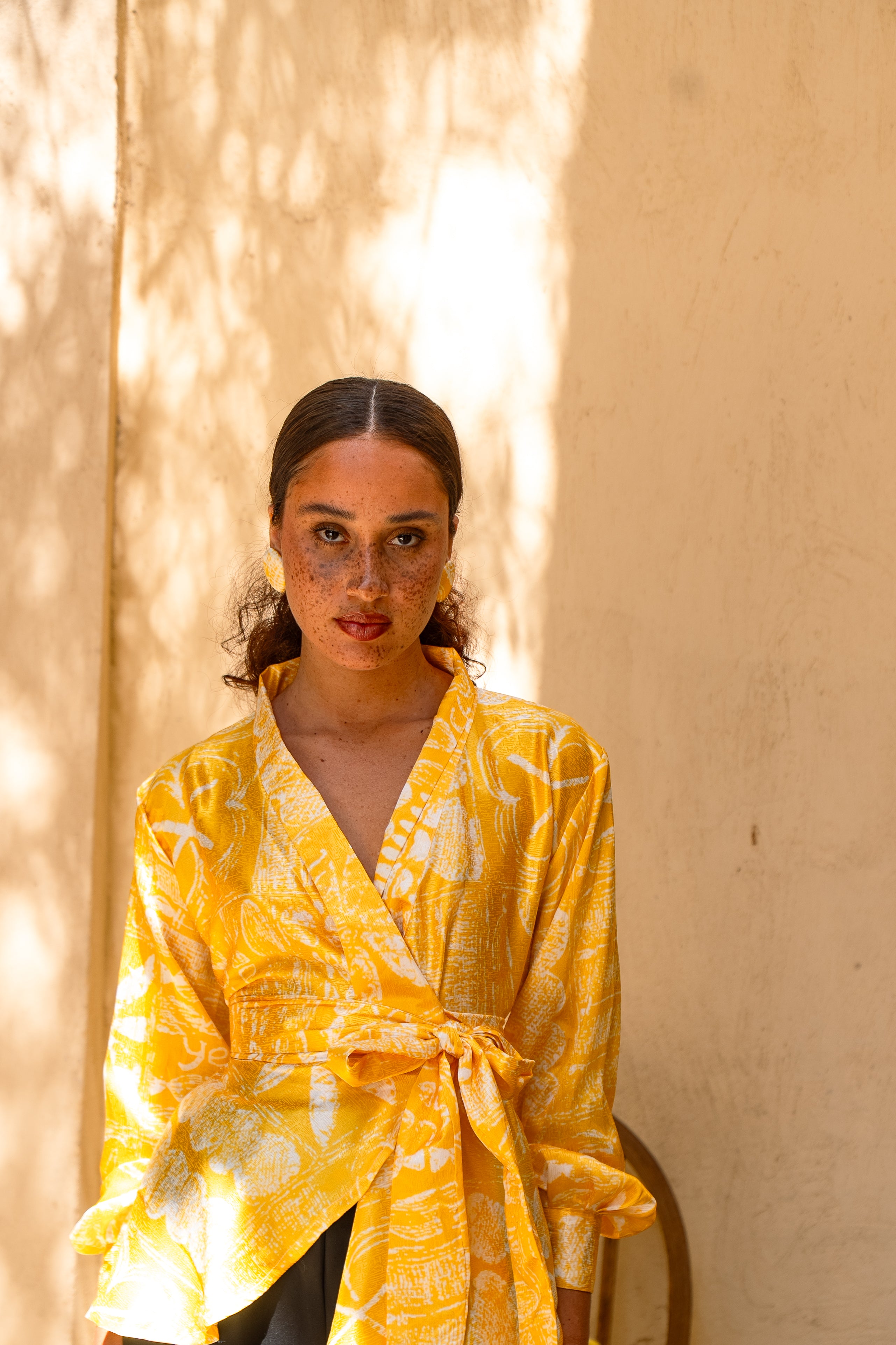 Arewa African Print Wrap Top | Cowl Neck Brocade Blouse
