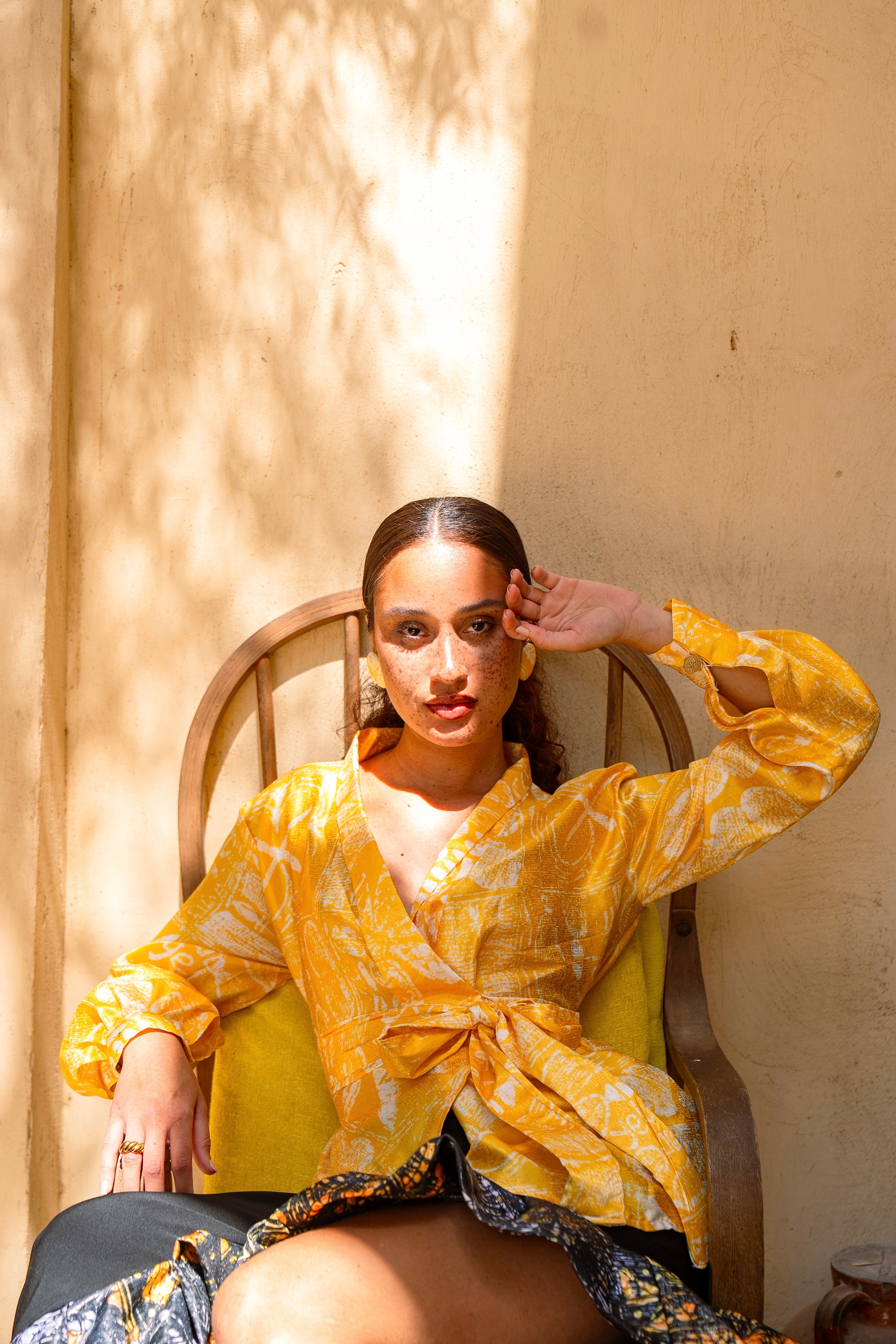 Arewa African Print Wrap Top | Cowl Neck Brocade Blouse