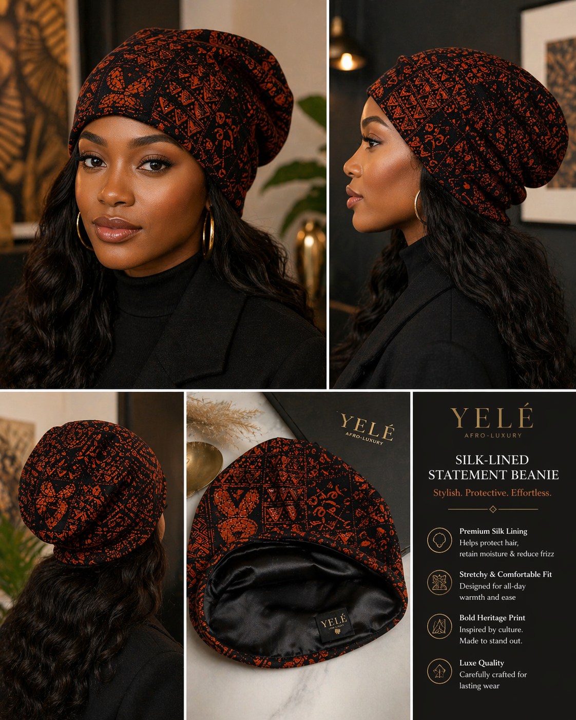 Unity Print Silk-Lined Statement Beanie | Exclusive Yelé Luxe Hairwear
