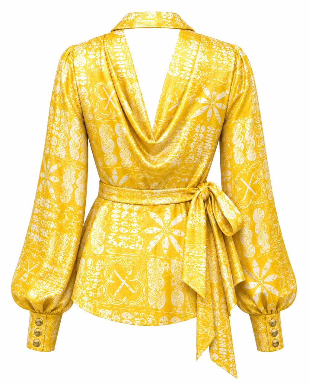 Statement Office Blouse – Luxury African Print Cowl Back Wrap Top by Yelé