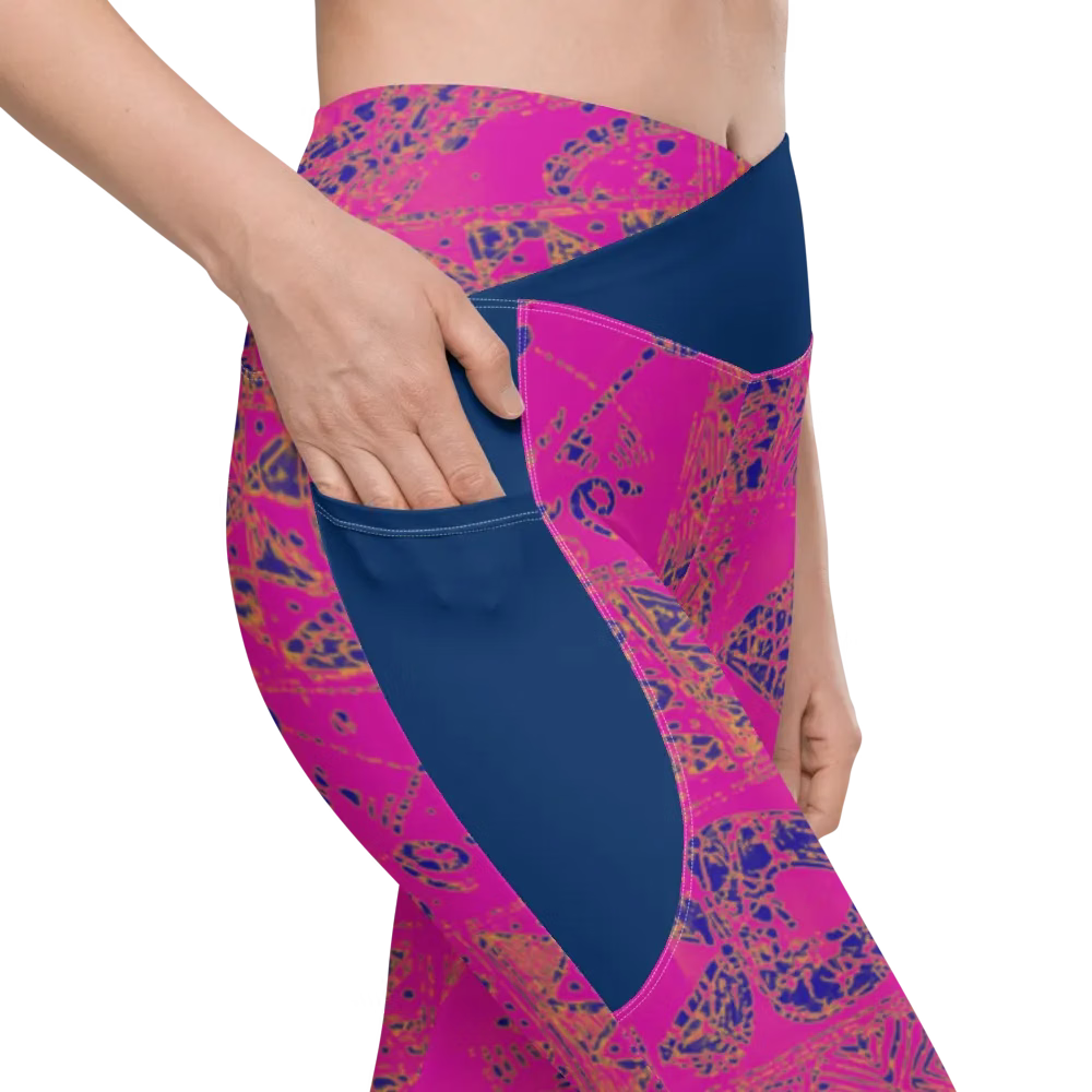African Unity Print Symmetry Fusion Pocket Leggings | High-Waisted Crossover