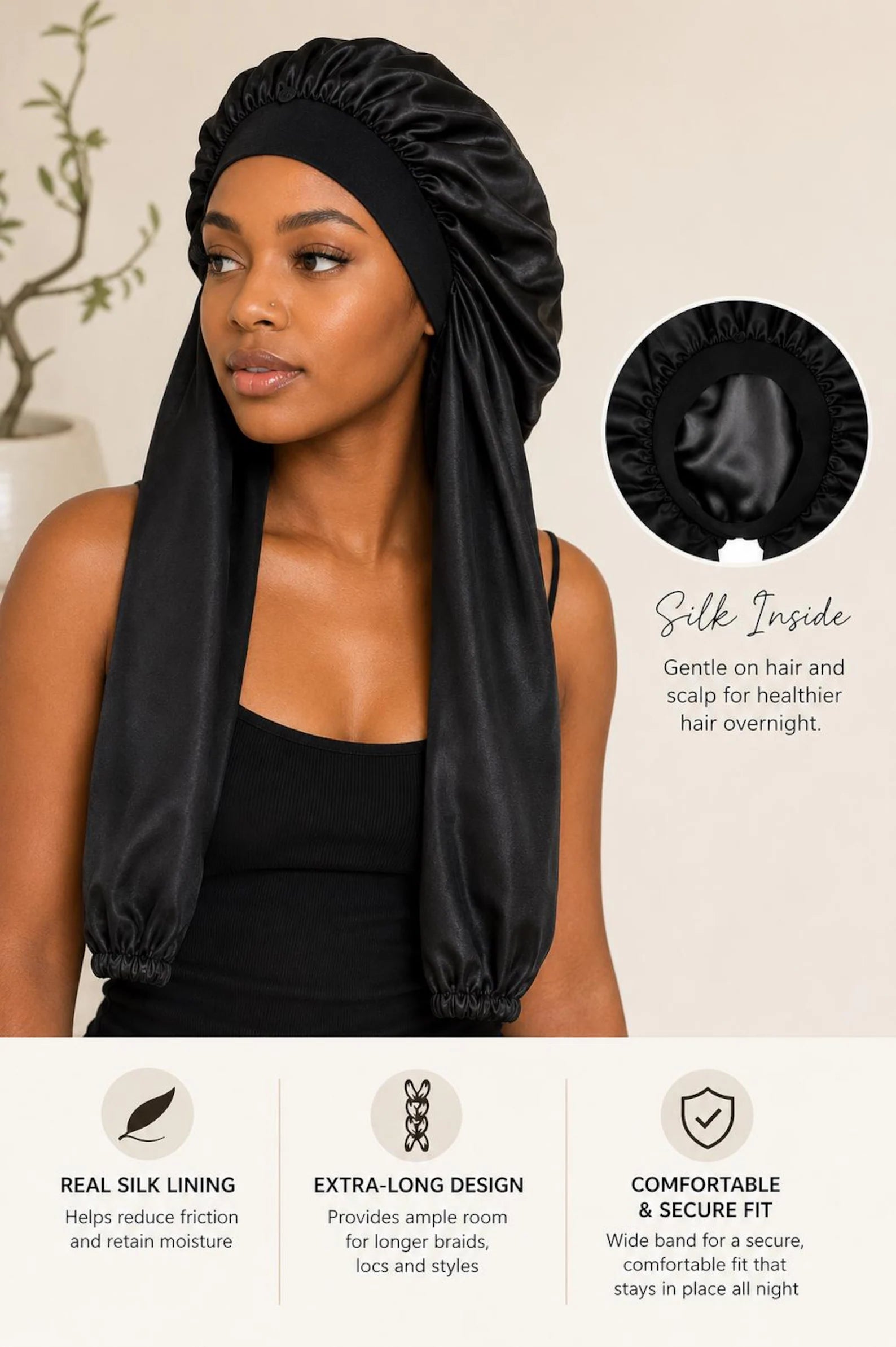 Silk-Lined Braid Bonnet for Locs, Twists and Protective Styles