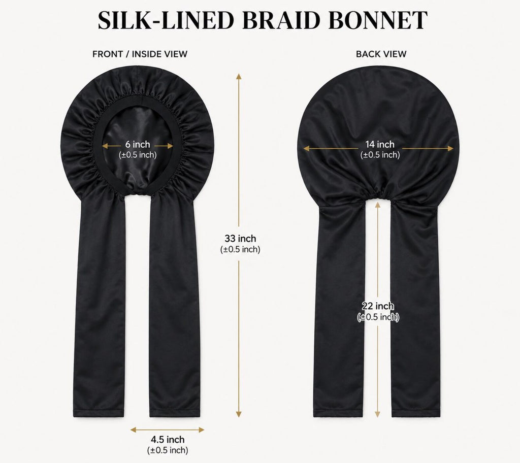 Silk-Lined Braid Bonnet for Locs, Twists and Protective Styles