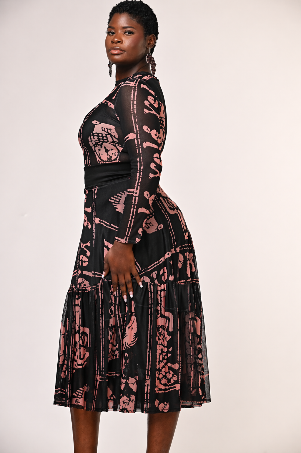 Royalty Print Set — Mesh Top & Midi Skirt | Yelé