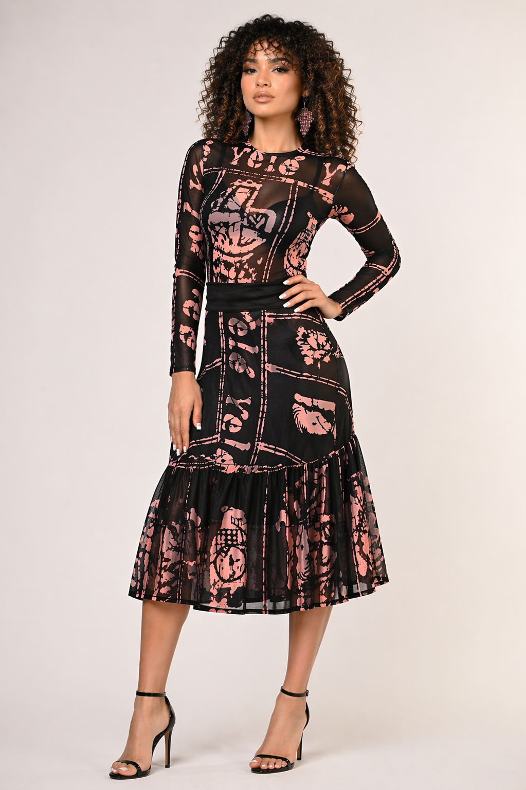 Royalty Print Set — Mesh Top & Midi Skirt | Yelé
