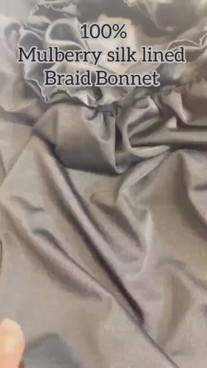 Silk-Lined Braid Bonnet for Locs, Twists and Protective Styles