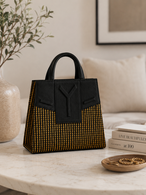 Evening Bag – Luxury Asooke Gold Stripe Woven Clutch Purse by Yelé