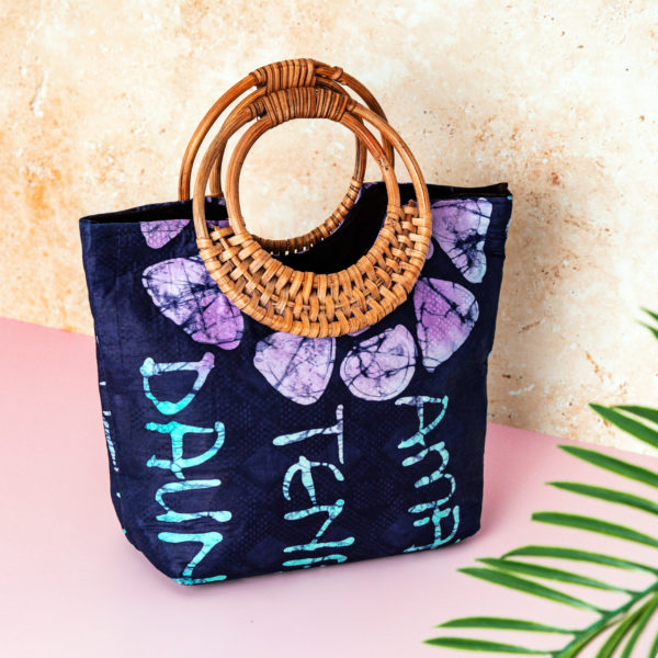 Vibrant Adire Print Raffia Clutch: Unique African-Inspired Luxury Handbag, color purple