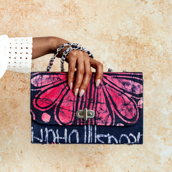 Adire Chain Handle Bag in Pink & Purple - Elegant African-Inspired Accessory