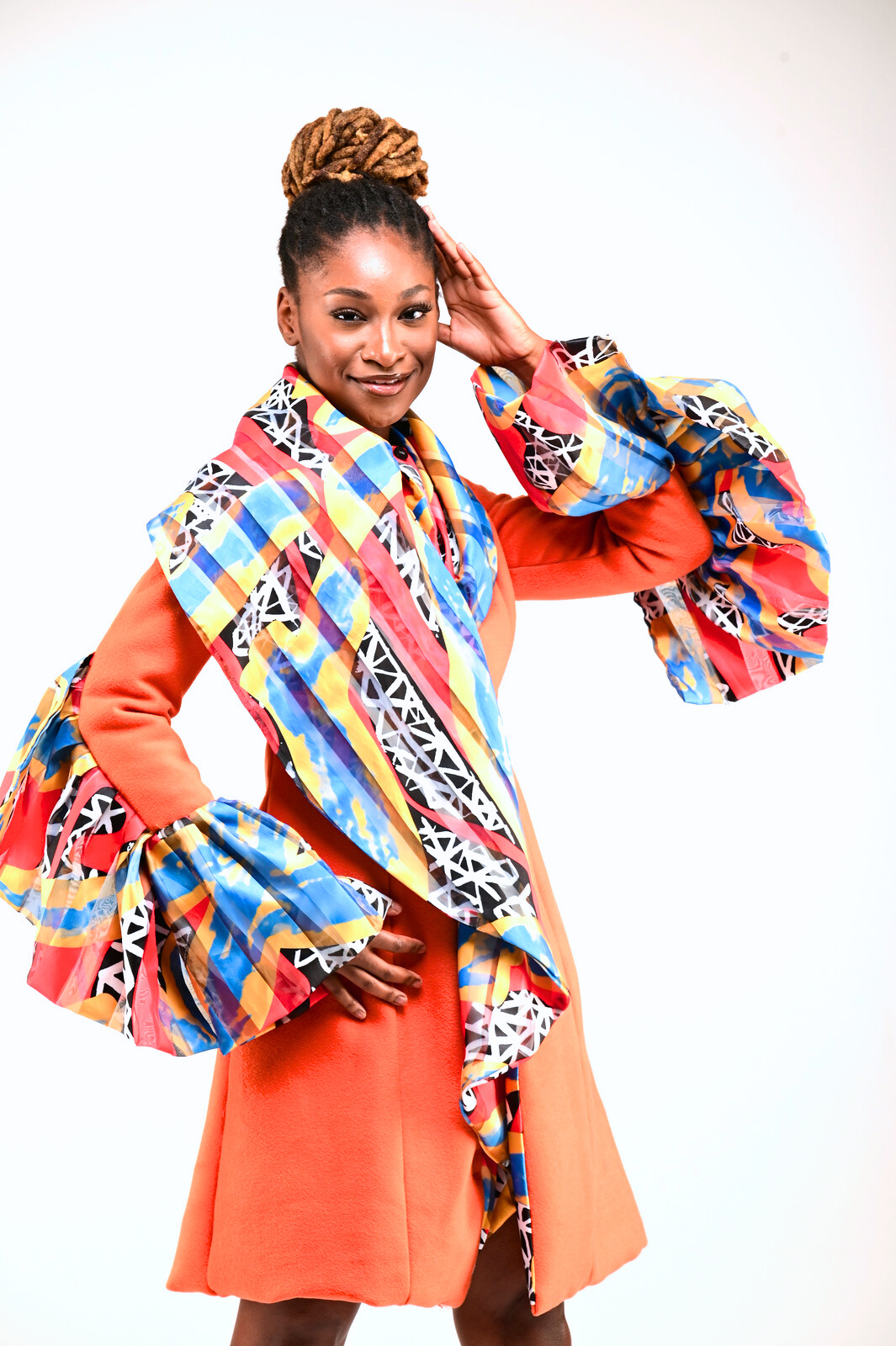 Italian Orange Jacket accented African inspired - Luxury African Print Clothing
