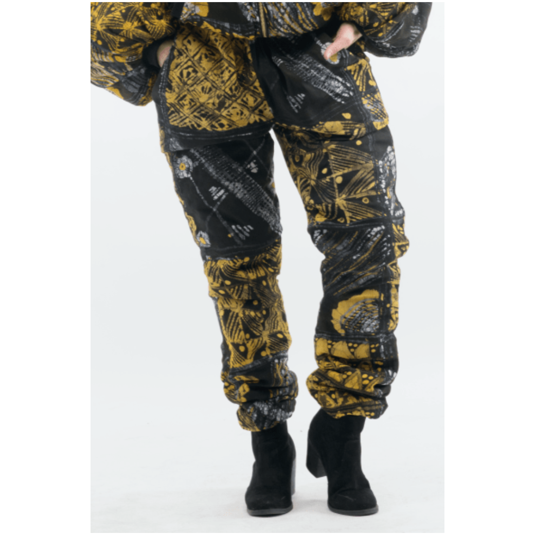 Chic Adire Crepe Lounging Set: Off-Shoulder Bomber & Cozy Joggers