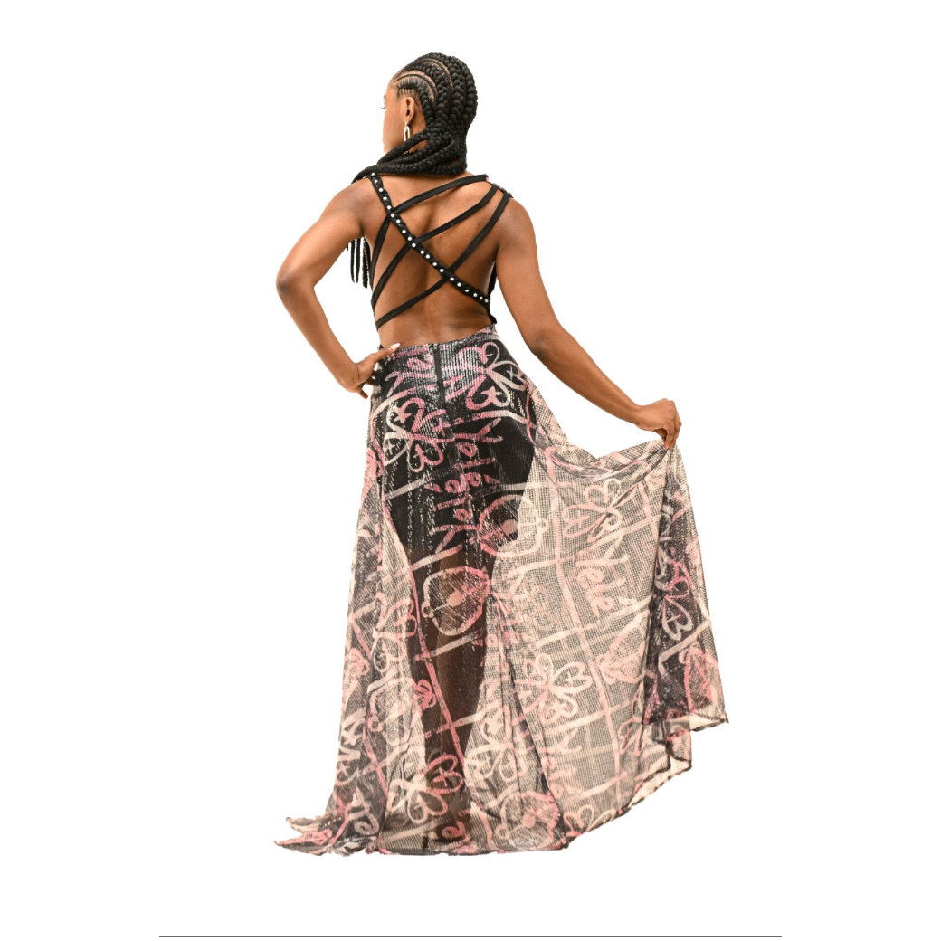 Luxury Adire-Inspired Open-Back Gala Dress with Adinkra Symbols