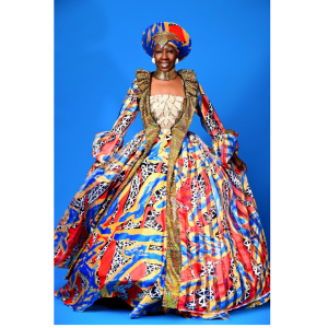 Yelé Couture Sequin Ball Gown with Detachable Print Organza Jacket