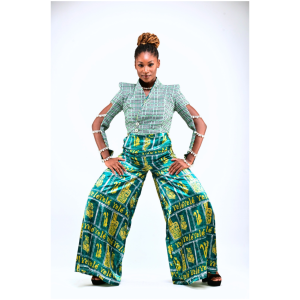 African Print & Tweed Two-Piece Suit | Afrofuturistic Adire Print Design