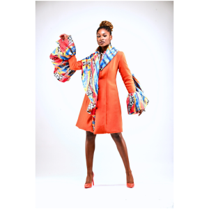 Italian Orange Cashmere Jacket accented with African inspired print