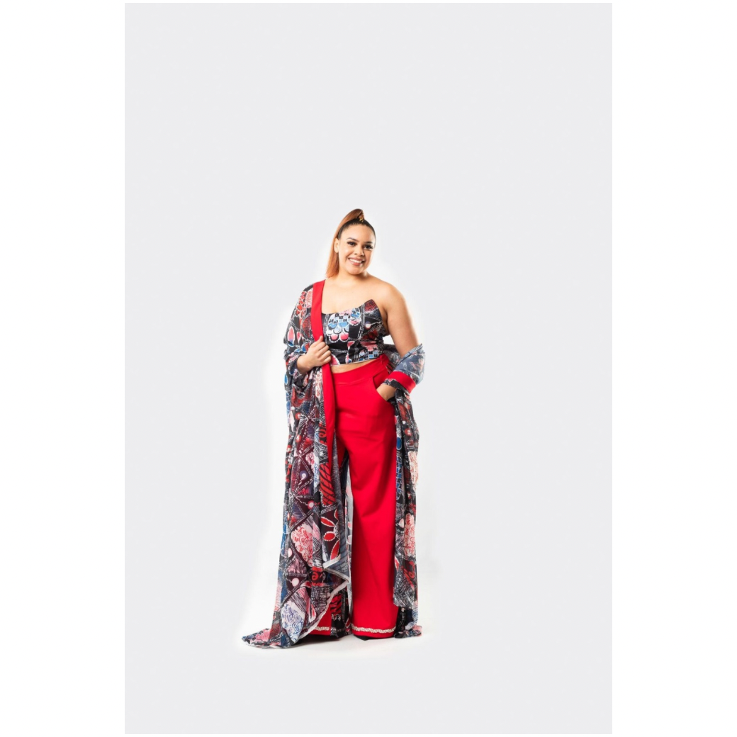 Yelé African Print Three-Piece Kimono, Corset and Wide Leg Pants