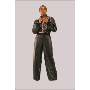 Open-Back Sequin Bomber Jacket & Vegan Leather Pants