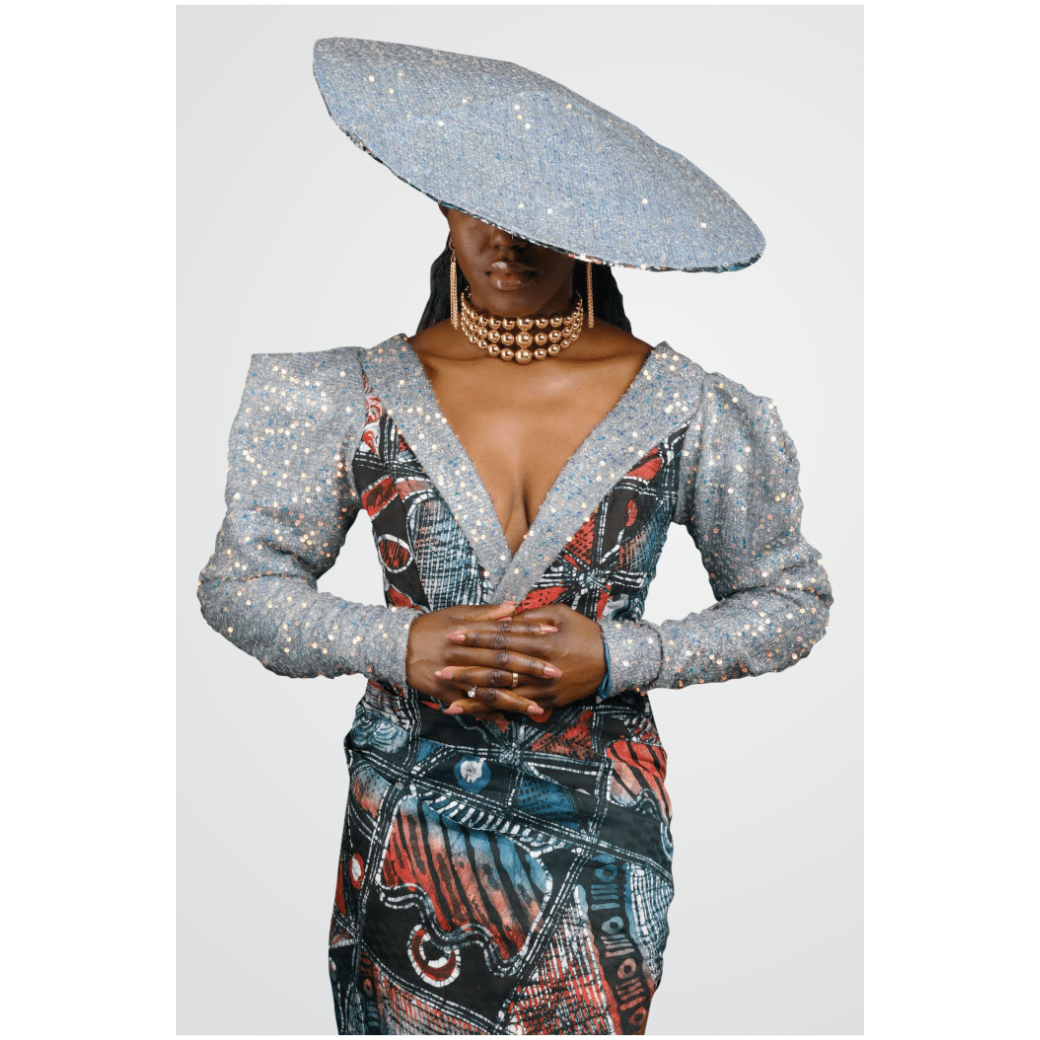 Adire Elegance: Afrofuturistic Sequined Evening Gown