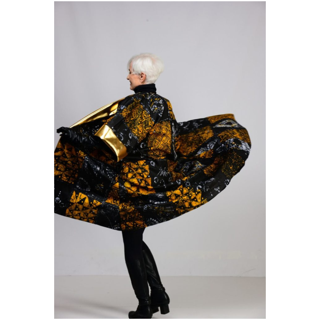 Luxurious Unity Print Kimono Jacket with Vegan Leather - Elegance with a Cultural Twist