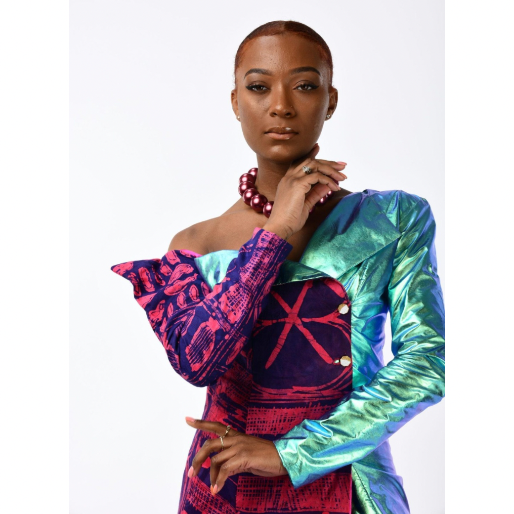 Asymmetrical Beauty Print Adire & Iridescent Fusion Gown