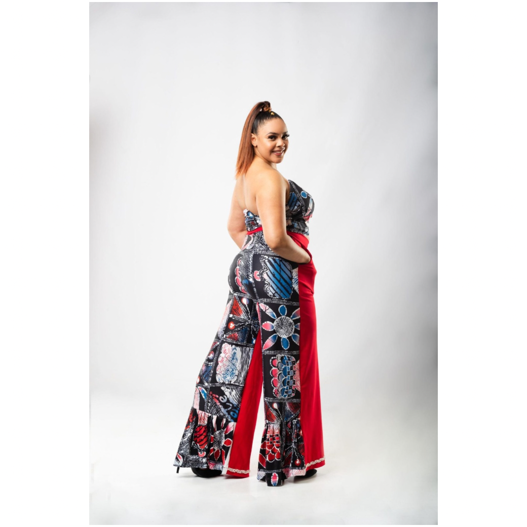 Yelé African Print Three-Piece Kimono, Corset and Wide Leg Pants