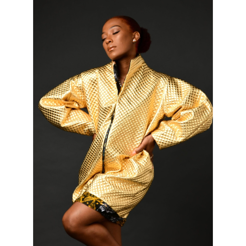 Gold Winter Puffer Bomber Dress/ Jacket
