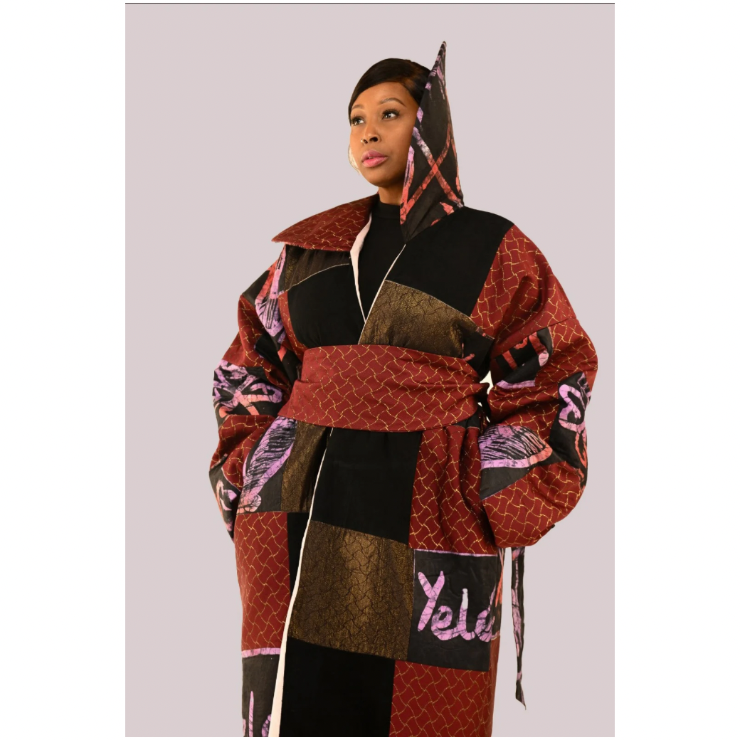 Adire Power of Love Kimono Dress with Exaggerated Couture Collar