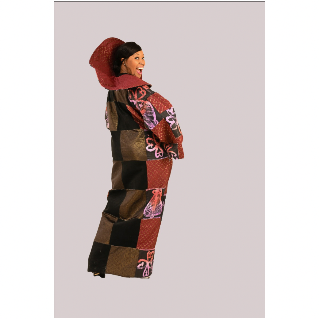 Adire Power of Love Kimono Dress with Exaggerated Couture Collar