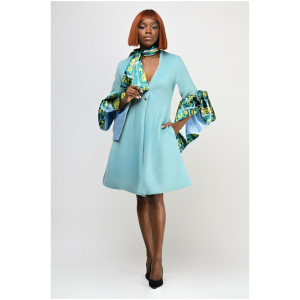 Regal Elegance Cashmere Wool Suit Dress with African Print Accents