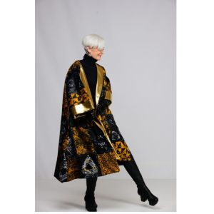 Luxurious Unity Print Kimono Jacket with Vegan Leather - Elegance with a Cultural Twist