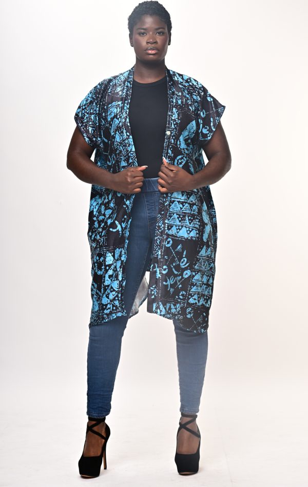 Blue Unity Print Open Back Kimono