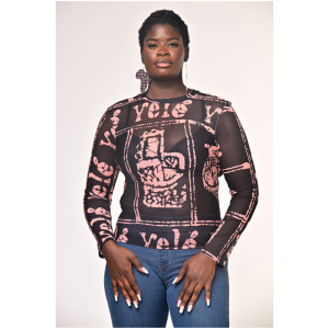 Royalty Print Mesh Top - Regal Yoruba-Inspired Print