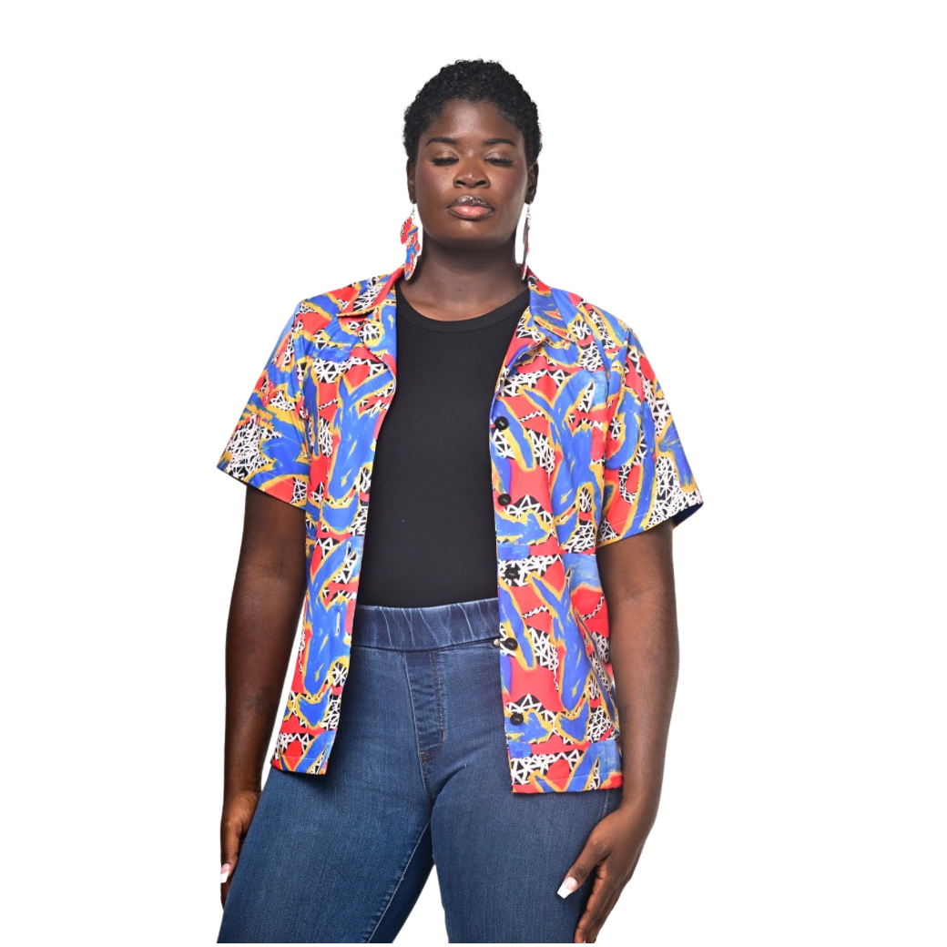 Geo Print Button Up Shirt