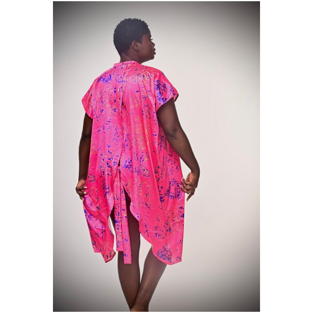 Pink Unity Print Open Back Kimono