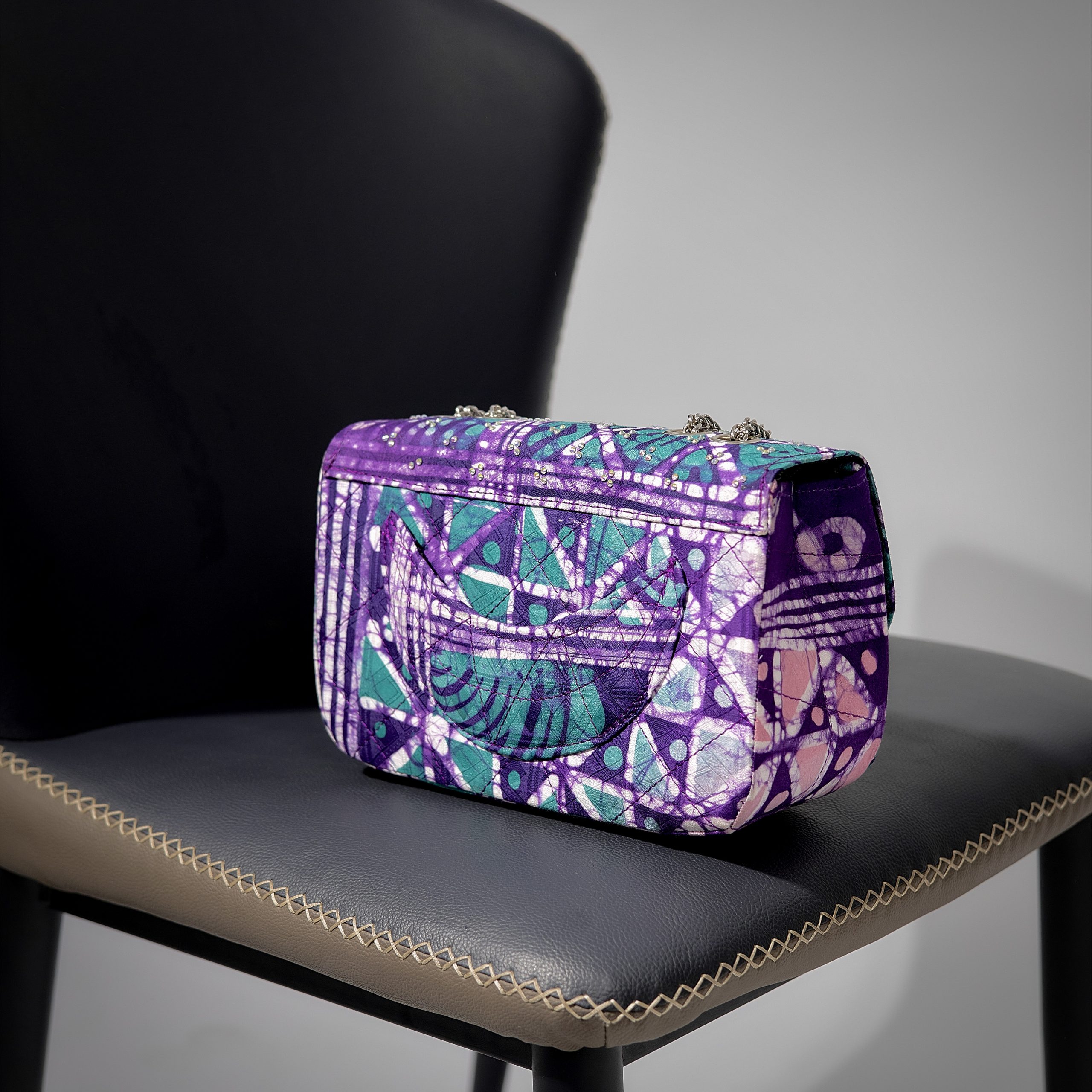 Yelé Unity Print Rhinestone Embellished Bag for Women - Purple&Teal