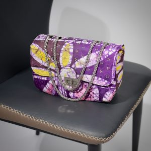 Yelé Beauty Print Embellished Bag for Women small size in Vibrant Blue showcasing the structured silhouette and Silver chain strap.