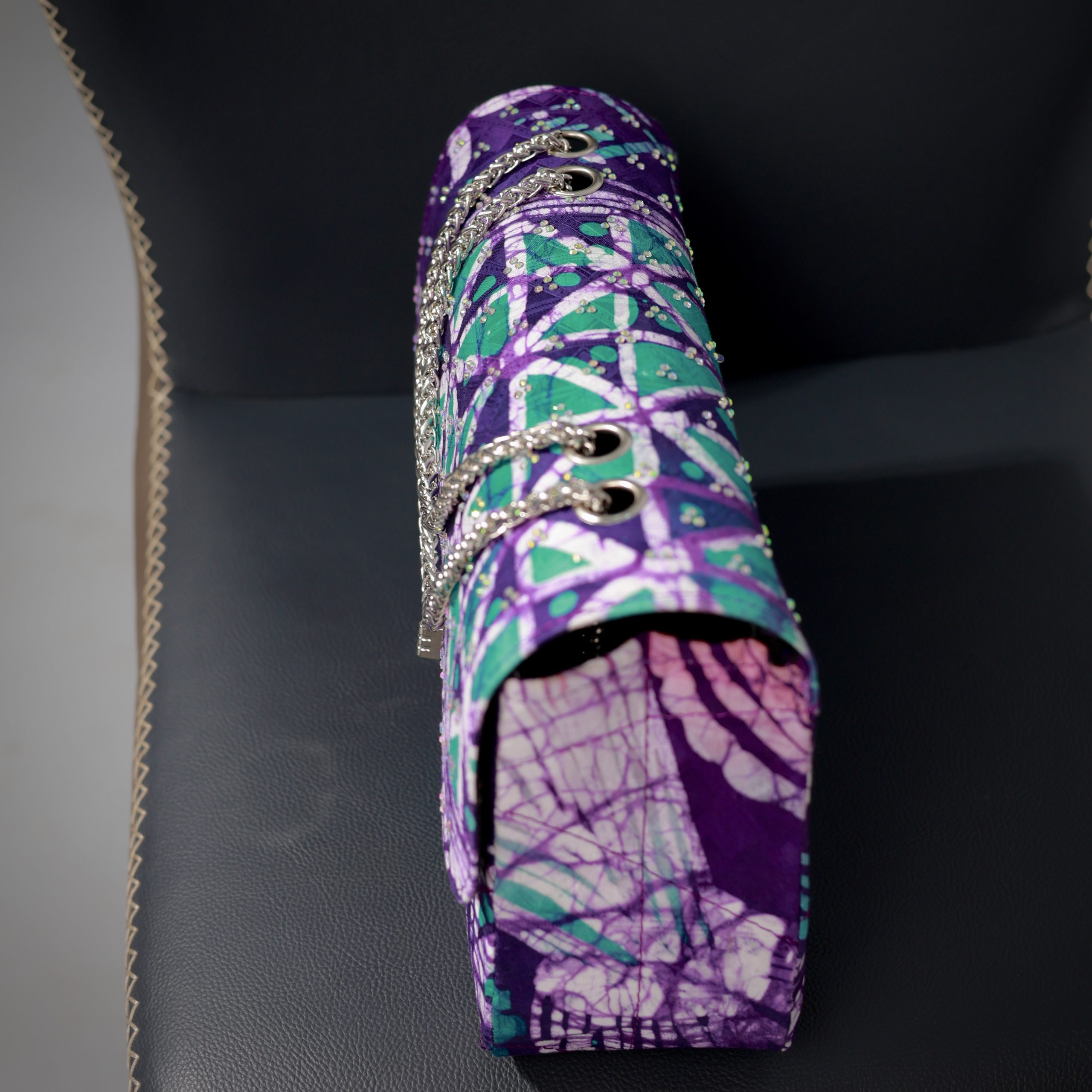 Yelé Unity Print Rhinestone Embellished Bag for Women - Purple&Teal