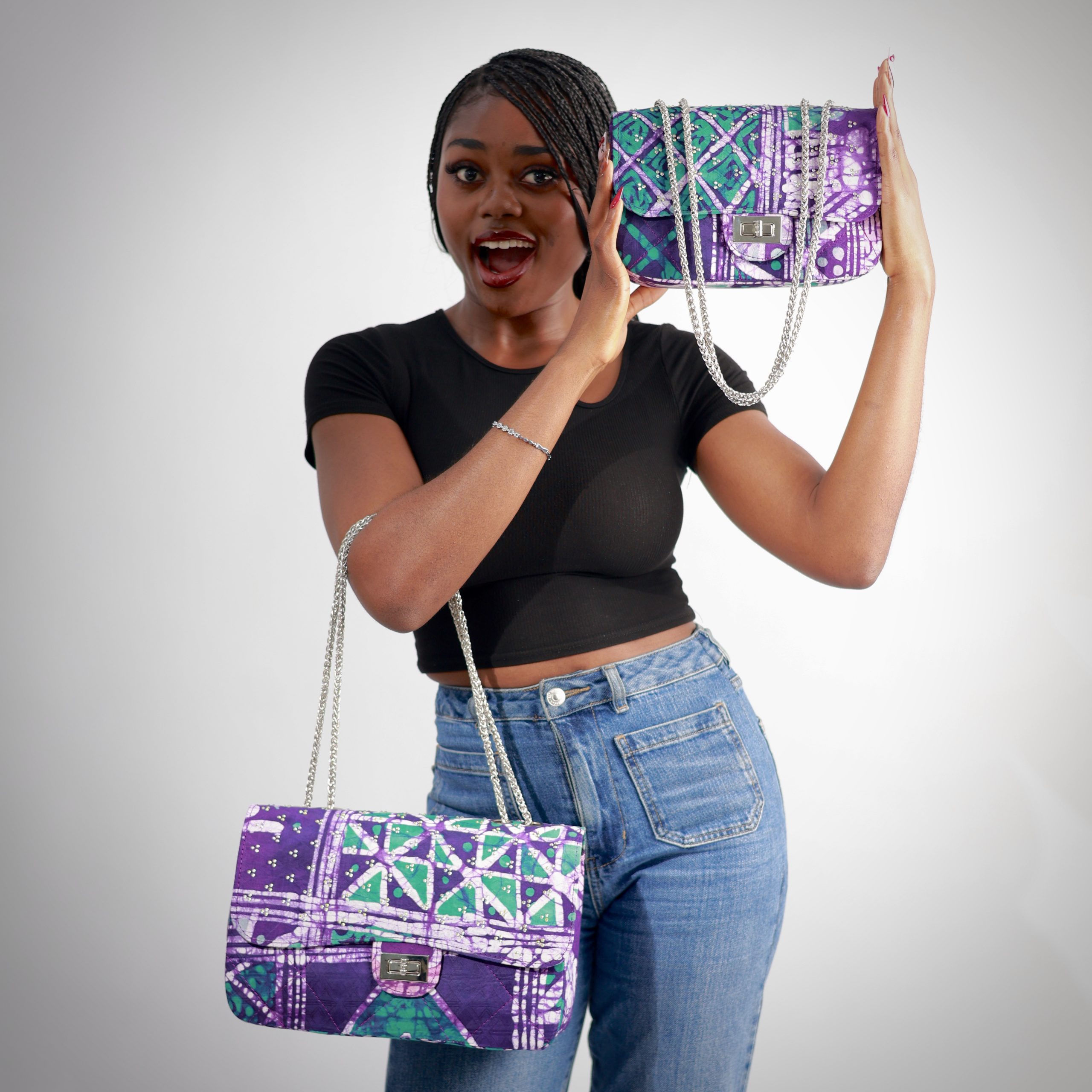 Yelé Unity Print Rhinestone Embellished Bag for Women - Purple&Teal