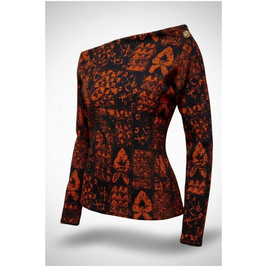 Unity Print Fall Top black and burnt orange cotton rib knit long sleeve Yelé