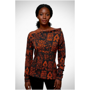 Unity Print Fall Top black and burnt orange cotton rib knit long sleeve Yelé