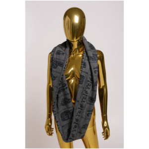 Yelé Royalty Print Winter Scarf styled on mannequin highlighting print details and drape.