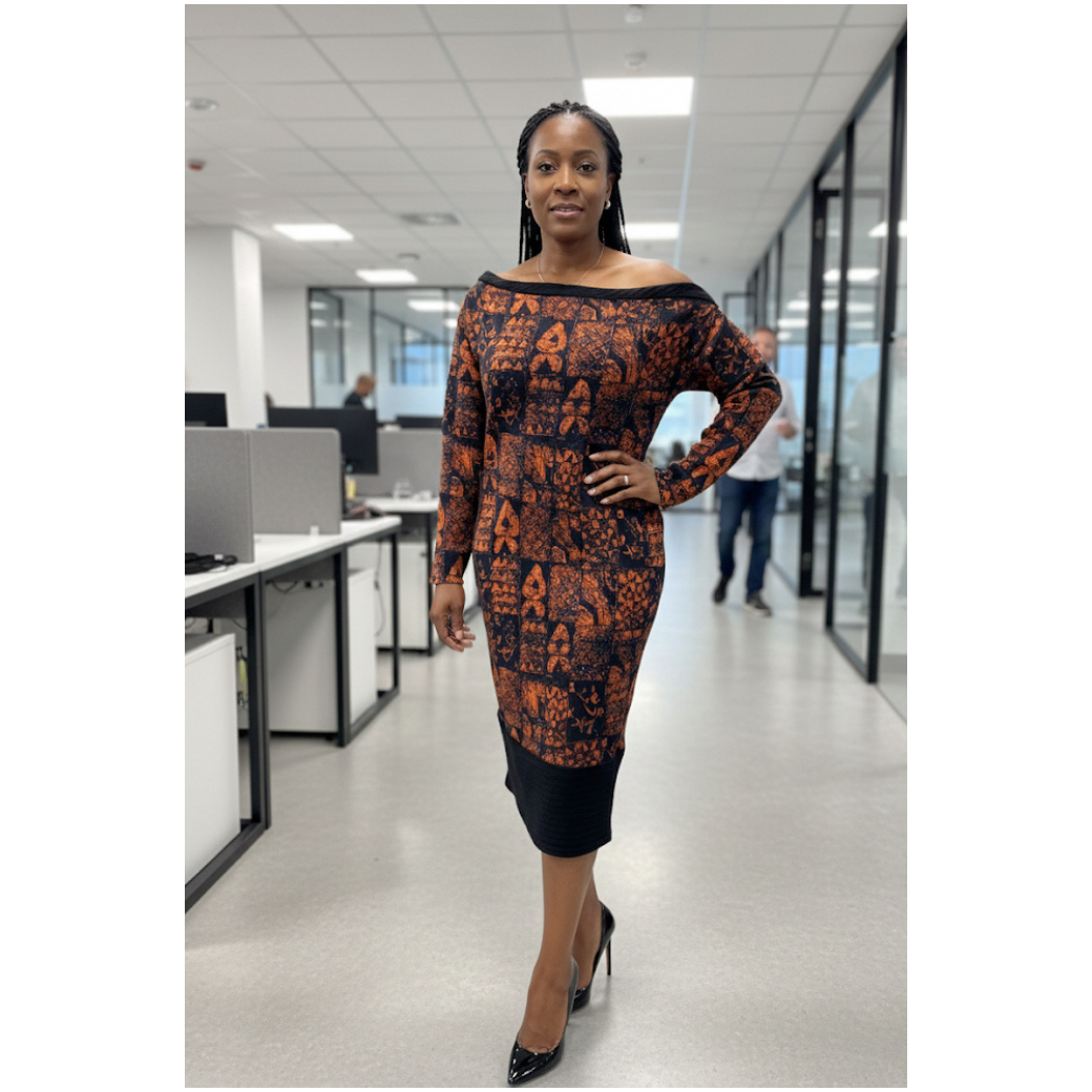 Offshoulder Unity Print Office Dress